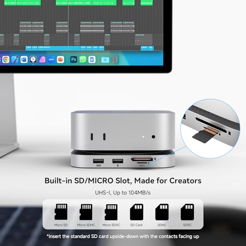 Image of Minisopuru MINI4PRO Mac mini M4 Dock with 4K@60 HDMI, 8TB M.2 NVMe SSD Enclosure, Mac mini Hub & Stand for Mac mini M4 and M4 Pro 2024 (TF /SD Slot, 3* USB-A 2.0, Audio) | Silver