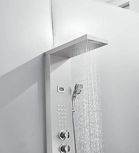 Columna de ducha moderna para baño de acero inoxidable con mango, ducha de mano, surtidor de bañera y sistema de masaje, acabado cromado miniatura 2