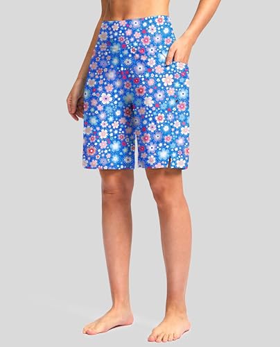 G Gradual Women's 9" Long Swim Board Shorts with Pockets High Waisted Knee Length Beach Swimming Shorts for Women with Liner