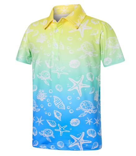 westwolf Boys Hawaiian Polo Shirt Fashion Yellow Blue Gradient Sea Turtles Short Sleeve 7 Years 8 Years Kids Cool School Uniform Active Golf Clothes