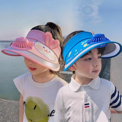 Kids Visor, Sun Visor Hat with USB Charging Fan, Cute Cartoon Design, Wide Brim Empty Top Sunhat for Boys Girls Outdoor 7