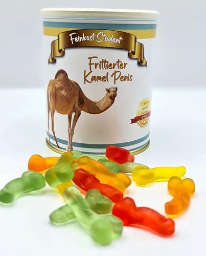 Frittierter Kamel Penis aus der Dose – lustiges Geschenk zu Weihnachten oder Geburtstag für Kinder und Erwachsene – Weingummi Penisse in einer Feinkost Dose – 300g