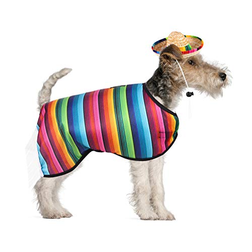 Dog Sombrero Hat Pet Serape Poncho Costume Multicolor Funny Dog Costume Adjustable Sombrero Costume Mexican Dog Poncho Straw Hat Chihuahua Clothes For Mexican Party Decorations (M) #TOP5