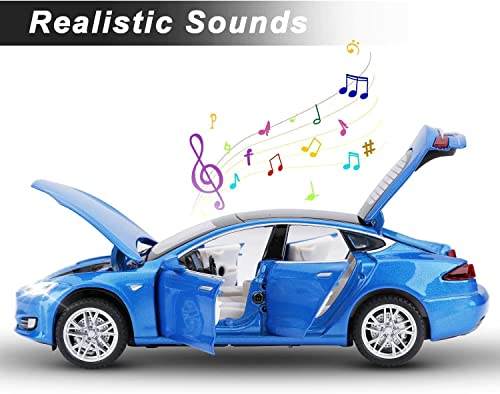 Image of SPITEN Tesla S 1:32 Diecast Scale Model Alloy Metal Pull Back Toy car for Kids with Openable Doors & Light, Music Toy Vehicle for Kids - Colors as Per Stock
