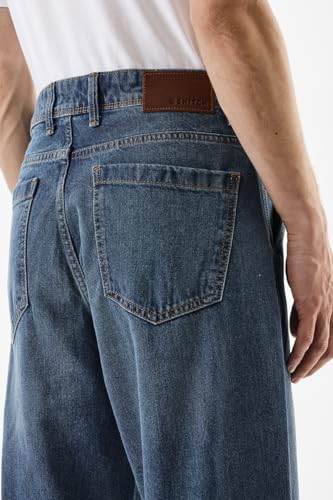 Image of SNITCH Men Jeans | Baggy Fit Wide-Leg Relaxed Style | 100% Cotton Woven Fabric with Button Closure | Casual & Street Wear for All Seasons