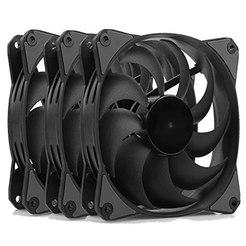 Case Fans, Supertimes Ultra Quiet Silent 9-Blade PC Cooling Fans 120 mm Long Life High Performance with Anti-Vibration Pads Black 3 Pack