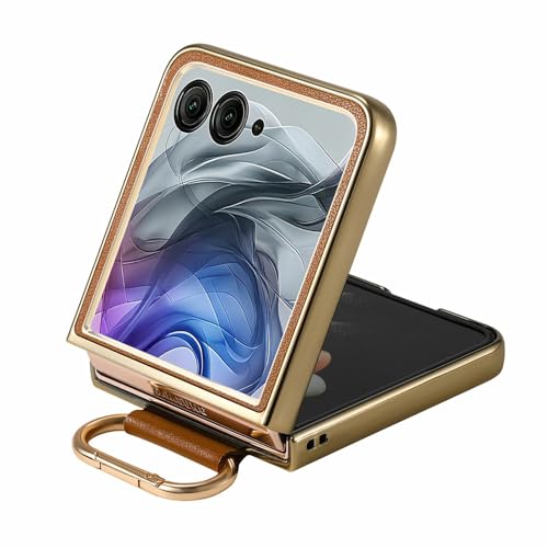 Image of for Motorola Razr 50 Ultra 5G Case Electroplating Leather Coated PC Phone Cover with Spring Ring Buckle Kickstand - Brown