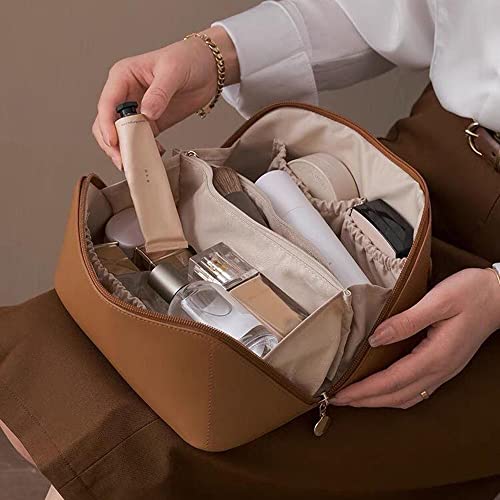 Openuye Bolsa de maquiagem, bolsa portátil de couro PU com zíper, bolsa de maquiagem de viagem, bols
