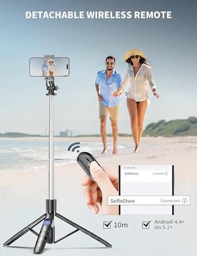 Image of Bouncefit R1L Extra Long Extendable Selfie Stick with Wireless Bluetooth Remote and Tripod Stand, Rechargable LED Light, Compatible with iPhone /OnePlus /Samsung /Oppo /Vivo /Xiaomi and All Phones (180Cm)