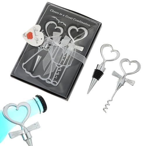 2 pezzi cavatappi vino e tappo per bottiglia, apribottiglie a forma di cuore e tappo per bottiglia di vino, regalo di matrimonio, spumante e cavatappi a vite come decorazione di nozze