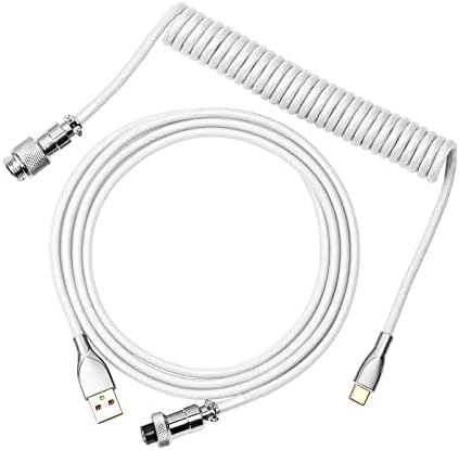 EPOMAKER Mix 1.8m Coiled USB C to USB A TPU Cable for Mechanical Gaming Keyboard, With Detachable Metal Aviator for Custom Use, White