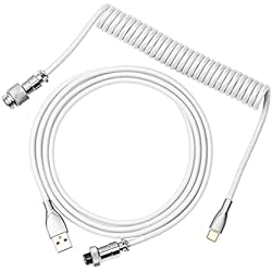 EPOMAKER Mix 1.8m Coiled Keyboard Cable, USB C to USB A TPU Cable for Mechanical Gaming Keyboard, with Detachable Metal Aviator for Custom Keyboard, White