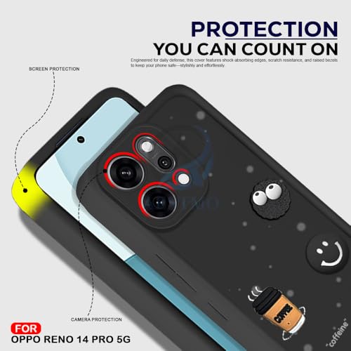 Image of AESTMO Back Case Cover for Oppo Reno 14 Pro 5G Cover | Cute Fun Cartoon 3D Ball | Coffee Silicone Case | Full Body Protection | Camera Protection Back Oppo Reno 14 Pro 5G (Black)