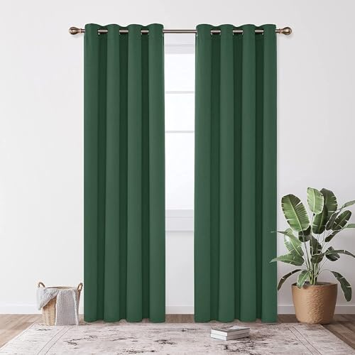Deconovo Super Soft Blackout Curtains Energy Saving Curtains Blackout Eyelet Curtains for Baby Nursery Forest Green W55 x L79 One Pair - Image 3