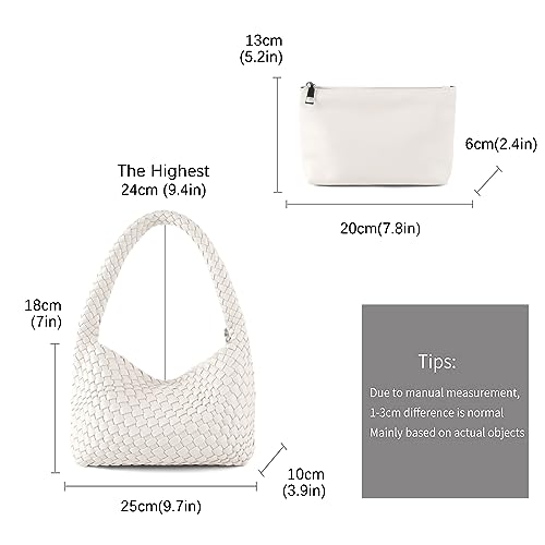 Image of Handmade Woven Bag Women Shoulder Handbags Vegan Leather Tote Bag With Purses Woven Tote Bag Shoulder Bag Underarm Bag
