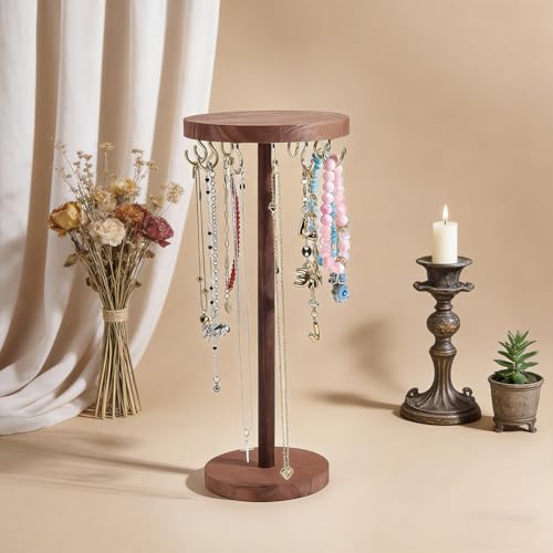 Support à bijoux en bois 25 cm avec 12 crochets dorés - 5