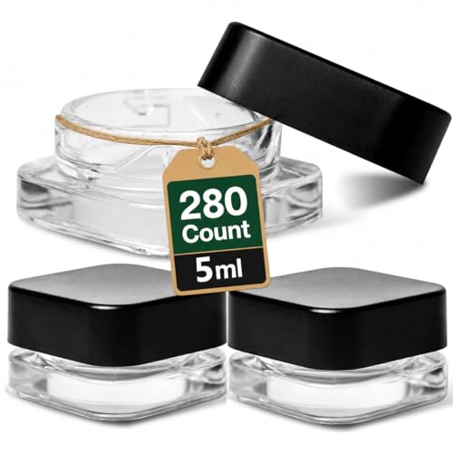 280 Pack Packlahoma 5ml Square Glass Jars with Black Lids Refillable Cosmetic Containers