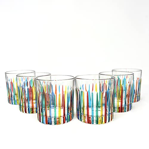 My Italian Decor Crystal Short Drinking Glass Set, Timeless Pattern, Venetian Glass from Italy, 14 oz Glasses, Set of 2