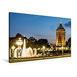 mannheim wasserturm parkhaus  CALVENDO Premium Textil-Leinwand 90 cm x 60 cm quer, Mannheim - Wasserturm  Wandbild, Bild auf Keilrahmen, Fertigbild auf echter Leinwand, Leinwanddruck: zur nächtlichen Stunde Orte Orte