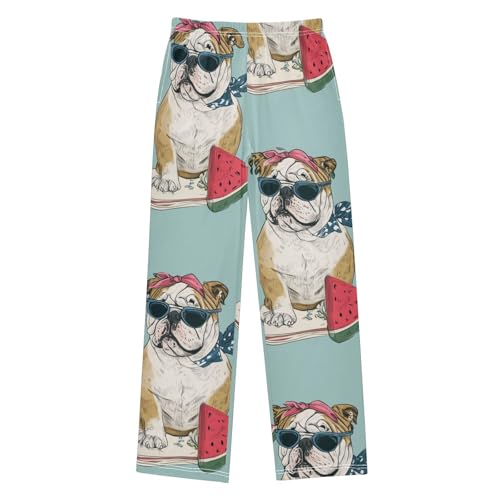 ZZXXB Bulldog Watermelon Boys Long Pants Soft Trousers Elastic Waist Kids Lounge Bottoms with Pockets S-XL