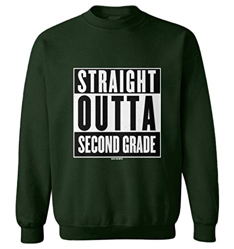 Haase Unlimited Straight Outta Second Grade - Elementary Youth Fleece Crewneck Sweater (Forest Green, Large)