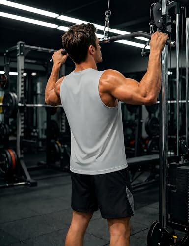 TACVASEN Trägershirt Herren Tanktop Muskelshirt Gym Fitness Baumwolle Laufshirt Ärmellos UPF 50+ Sommer Hellgrau L 2