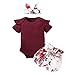 Geagodelia 3 Pezzi Completo Neonata Bambina Vestito Estivo Maglietta Bordeaux+Calzoncini con Stampa Floreale +Fascia con Fiocco(rosso,0-3mesi)