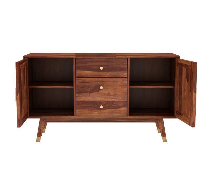 Image of Sideboard Cabinet for Living Room | Solid Wood 2 Doors & 3 Drawers with Storage | Drawing Room, Office & Lounge (Natural Finish)