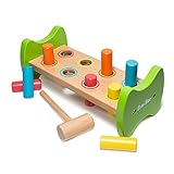 Bimi Boo Wooden Pounding Bench for Toddlers 1-3 - Montessori Hammer Toy with 8 Pegs and Mallet - Pound a Peg Bench for Kids - Color Recognition Toy (Hammer, 8 Pegs, 4 Colors)