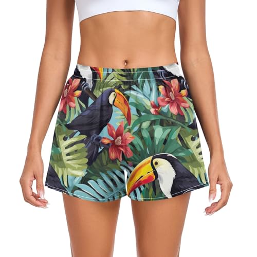 UMIRIKO Women's Running Shorts Tropical Toucan Women's Athletic Shorts with Pockets XL 202a8304
