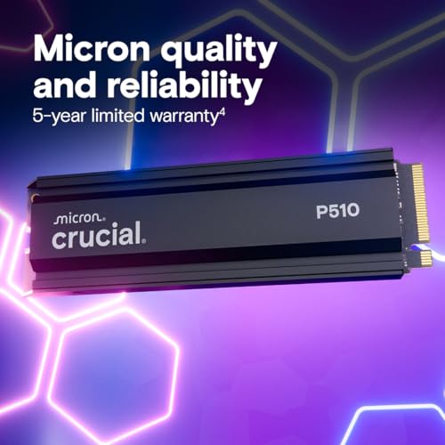Image of Crucial P510 1TB Gen5 NVMe SSD with Heatsink, Up to 11,000 MB /s, PCIe 5.0 M.2 2280 SSD, Internal Solid State Drive, Compatible with Desktop, & PS5, +Acronis Software - CT1000P510SSD5-01