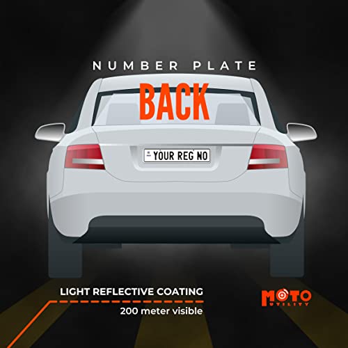 Moto Utility Car Number Plate – Size 19.75 Inch | IND Font with Hologram | Radium White | Non-HSRP | Compatible with Most Cars (Front & Rear Set)
