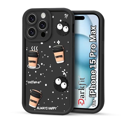 Image of DARKFIT Back Case Cover Compatible for iPhone 15 Pro Max | Cute Fun Cartoon 3D Ball Coffee Silicone Case | Camera Protection | Body Protection | Shock Proof | Colour Black | Pack of 1