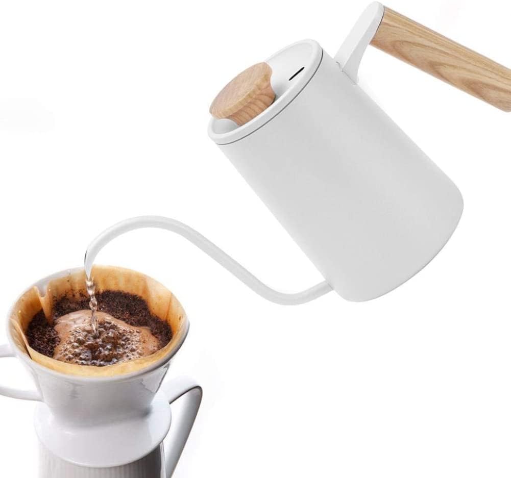 Long Narrow Spout Coffee Pot Stainless Steel Hand Coffee Pot 650ml Coffee kettle for Coffee Maker and Coffee Lover(White)