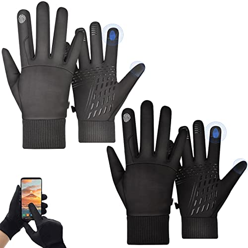 RURING Thermohandz Gloves Valentines Day Gifts Winter Warm Thermal Water Resistant Gloves with Touchscreen Fingers Running Motorcycle Driving Thermo Handz Gloves for Men Women, Black+Grey M