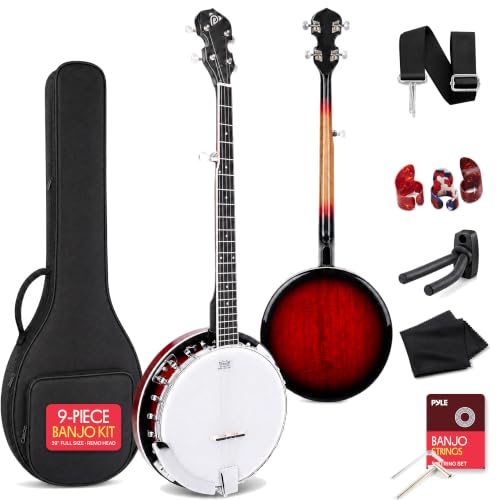 Pyle 5 String Banjo, Full Size 39' Resonator Banjo with Remo Head, 24 Brackets, Removable Back for...