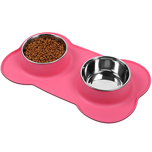 Vivaglory Dog Bowls, 28.5Oz Stainless Steel Water And Food Puppy Cat Bowls With Non Spill Skid Resistant Silicone Mat, Large, Pink #TOP5