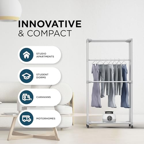 DMD Collective - Electric Clothes Dryer, 2-Tier Heated Clothes Airer, Energy-Efficient Electric Clothes Airer, 180 Minutes Timer, Auto Power-Off, 15kg Capacity, 1000W (Remote & Pegs) - Image 6