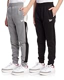 Reebok Boys' Active Joggers - 2 Pack Fleece Athletic Sweatpants (Size: 8-20), Size 18-20, Black/Ligh