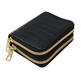 Carteira Feminina Couro sintético Compacta Casual Duplo Ziper Porta Cartão E Moedas (Preto)