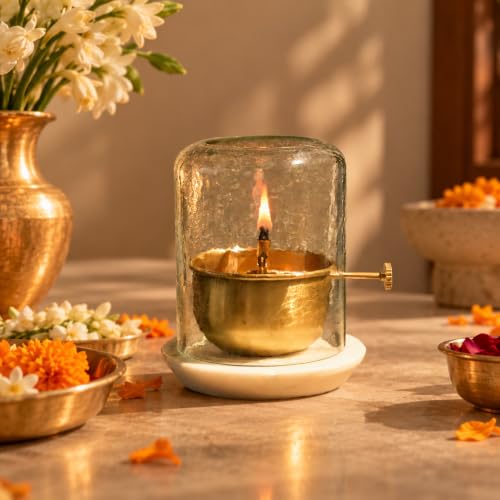 Best Brass Diyas: Brass vs Clay & Puja Essentials 25 Akhand Jyot Diya | Pure Brass Oil Lamp with Banswara Marble Base ...