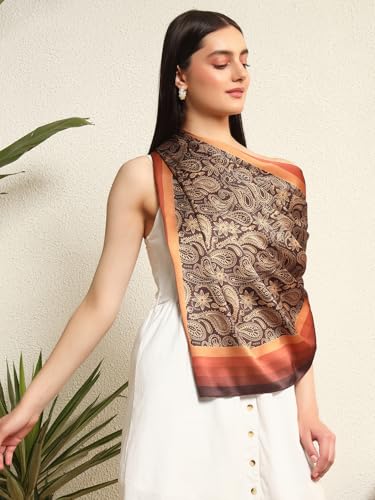 Image of Ravaiyaa - Attitude is everything Women Silk Digital Print Large Square Scarf Breathable Lightweight Neckerchief Printed Headscarf 40 inch x 40 inch Inch