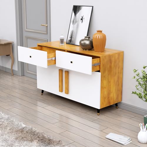 Image of Bniture Storage Cabinet Wooden for Living Room Sideboard with 2 Drawer and 2 Door | Storage Organizer Chest of Drawer Cabinet for Home Hallway Drawing Room Bedroom Kitchen | Giant Wood & Frosty White