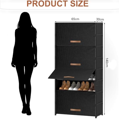 Image of Shoe Storage Organizer Stackable Shoe Box with Door Universal Size Shoe Organizer Multi Purpose Space-Saving Shoe Box for Men and Women (4 Rack) (Black, 8 Layer)