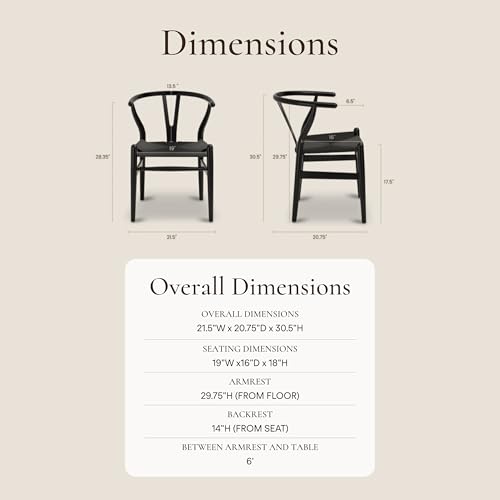 Image of Poly & Bark Weave Dining Chairs - Mid-Century Modern Wishbone Dining Chairs with Arms, Solid Wood Frame, Indoor Use - Pitch Black - Set of 2 - Ideal for Dining Room, Kitchen or Stylish Accent Setting
