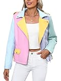 Bellivera Women's Faux Leather Casual Short Jacket Moto Fall Coat with Pockets R23002 Multicolor XL