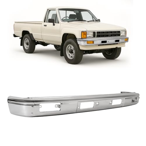 KUAFU Front Bumper Compatible With 1984-1988 Toyota Pickup LN55 LN56 SR5 Base DLX W/License Plate Provision, Fog Light Holes Replacement For TO1002105, 5210189101 Impact Bumper Face Bar Silvery 3PCS