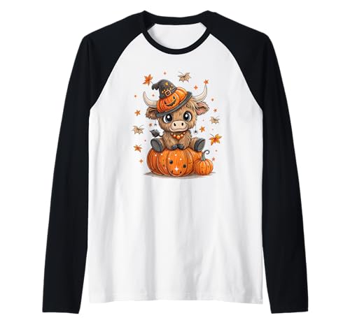 Spooky Baby Highland Cow Halloween Citrouille Animaux Amoureux Manche Raglan