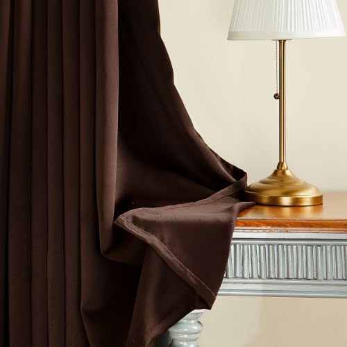 Image of Amazon Brand - Solimo Polyester 100% Blackout Plain Window Curtains|100% Room Darkening| 6 Feet |Set of 2| Plain Design | Blackout|for Living Room Kids Room and Bedroom | Color- Dark Brown