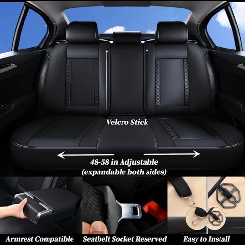 Image of Coverado Car Seat Covers Full Set, Front Seat Cover and Back Seat Covers for Cars, Faux Leather Waterproof Seat Covers, Car Seat Protectors, Automotive Seat Covers Universal for Most Vehicles Black
